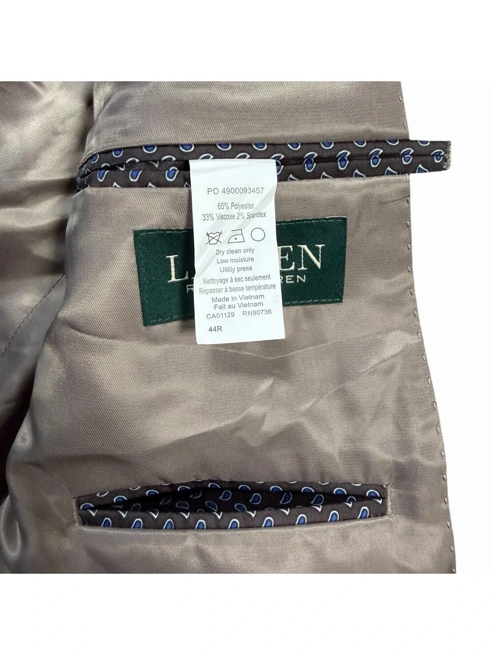 Lauren Ralph Lauren Men's Gray Glen Plaid Two-Button Blazer Sport Coat, Size 44R